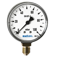 611.13.050-(0-60)мбар-снизу-G1/4B-кл.т.2,5 манометр с коробчатой пружиной