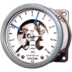 ДМ2010Сг-ОШ-У2-(0-160..600)кгс/см2-кл.т.1,5 манометр сигнализирующий, Изображение №1