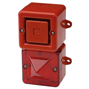 SONFL1HAC230R/A сигнализатор светозвуковой серии Sonora со светодиодной лампой, корпус красный, линза оранжевая, 100 dB, 230V AC, IP66, Изображение №1