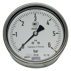 232.50.100-(0-6)кгс/см2-сзади-М20х1,5-кл.т.1,0 манометр из нержавеющей стали, Изображение №1