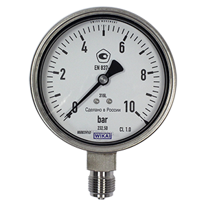 232.50.100-(0-10)бар-снизу-1/2NPT-кл.т.1,0 манометр из нержавеющей стали, Изображение №1