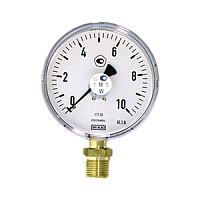 111.10.100-(0-10)бар-снизу-М20х1,5-кл.т.2,5-пластик манометр с трубкой Бурдона