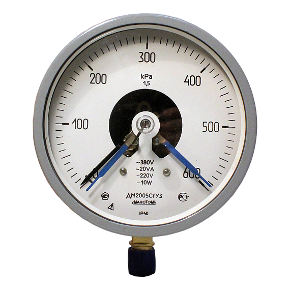 ДМ2005Сг-У2-(0-100...600)кгс/см2-кл.т.1,5-IP53-кислород манометр сигнализирующий, Изображение №1