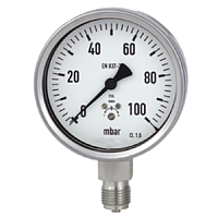 632.50.063-(0-0,4)бар-сзади-1/4NPT-кл.т.1,6 манометр из нержавеющей стали