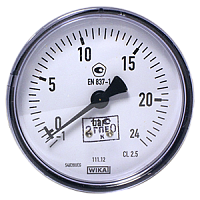 111.12.080-(0-25)бар-сзади-G1/4B-кл.т.2,5-пластик манометр с трубкой Бурдона
